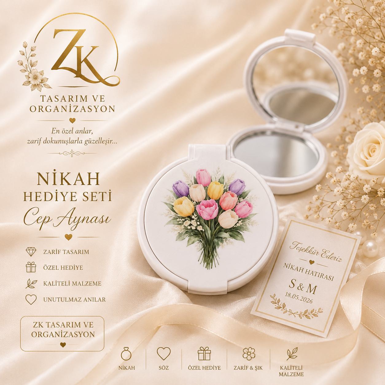Nikah cep aynası hediye seti