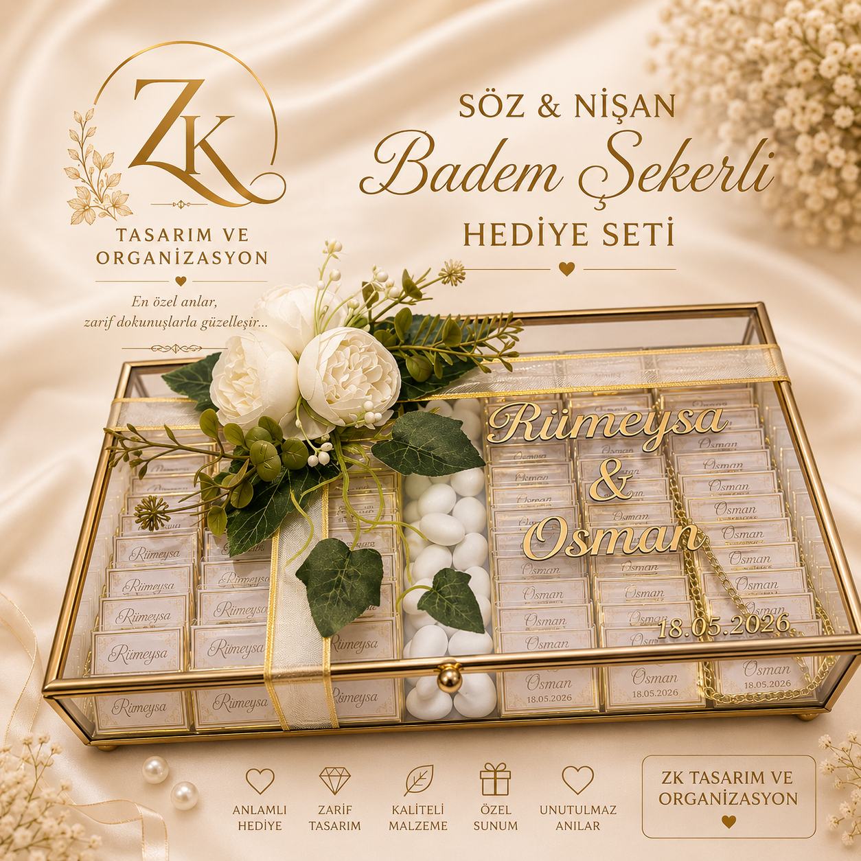 Söz ve nişan badem şekerli hediye seti